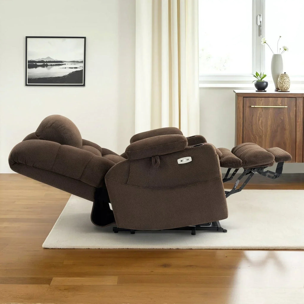 MCombo Großer, breiter Power-Lift-Liegesessel mit zwei Motoren, Massage und dualer Heizung für große und korpulente Senioren, Stoff R7635