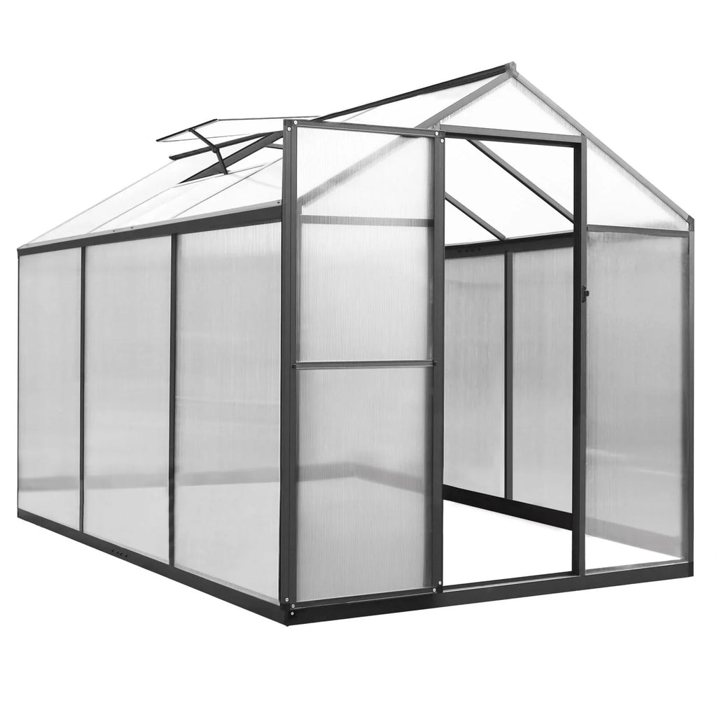 VEIKOUS Aluminium-Gewächshaus-Bausatz mit begehbarem Garten, verstellbarer Dachluke und abschließbarer Tür, Grau