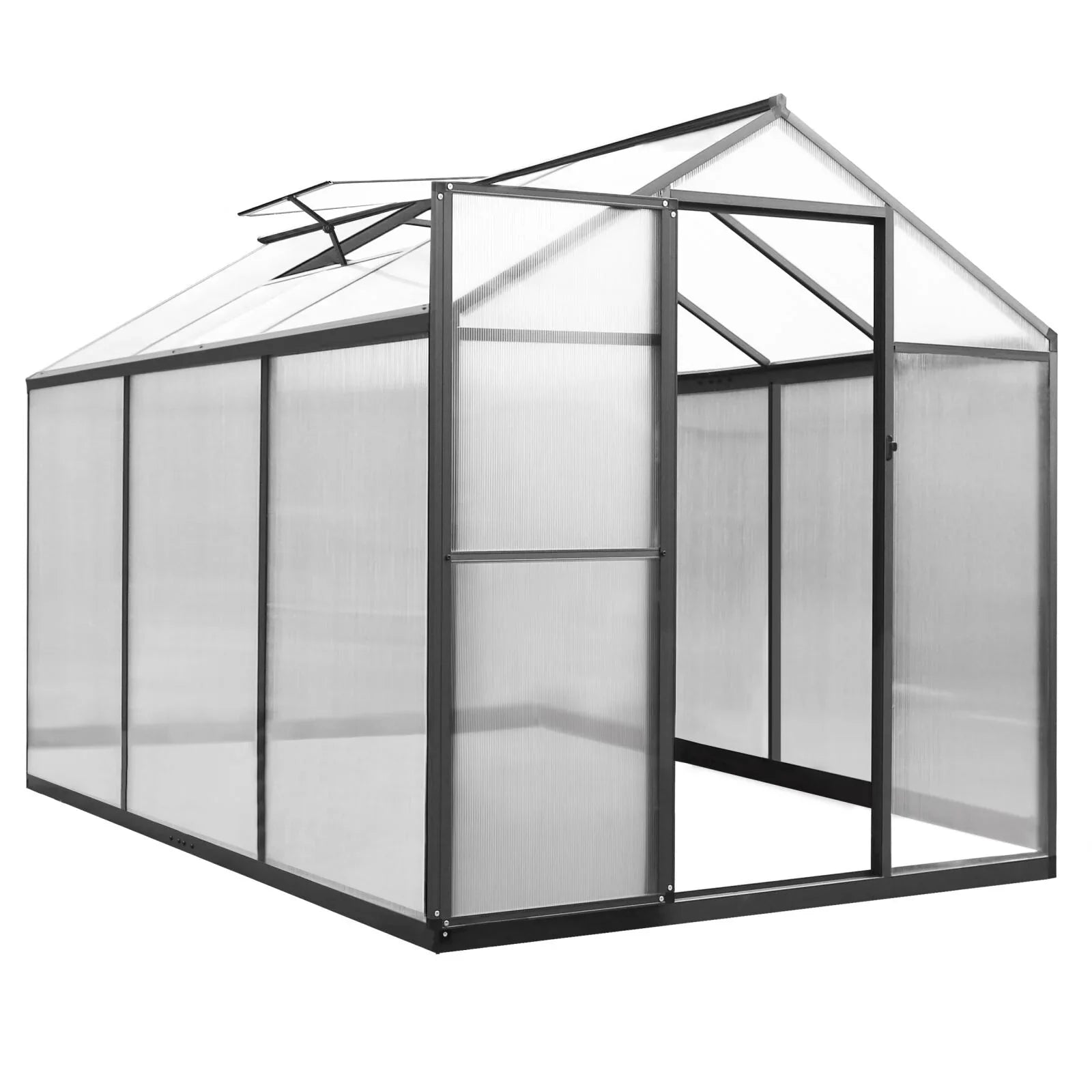 VEIKOUS Aluminium-Gewächshaus-Bausatz mit begehbarem Garten, verstellbarer Dachluke und abschließbarer Tür, Grau