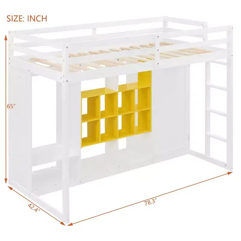 Hochbett für Kinder mit Kleiderschrank und Regalen, Holz-Hochbettgestell mit Aufbewahrungsschrank für Kinder und Jugendliche