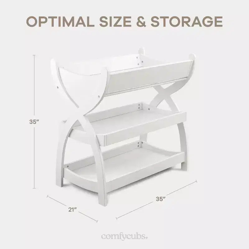 Comfy Cubs Baby-Wickeltisch – robuste Holzkonstruktion, zeitloses Design mit zwei offenen Ablagen für Babyutensilien