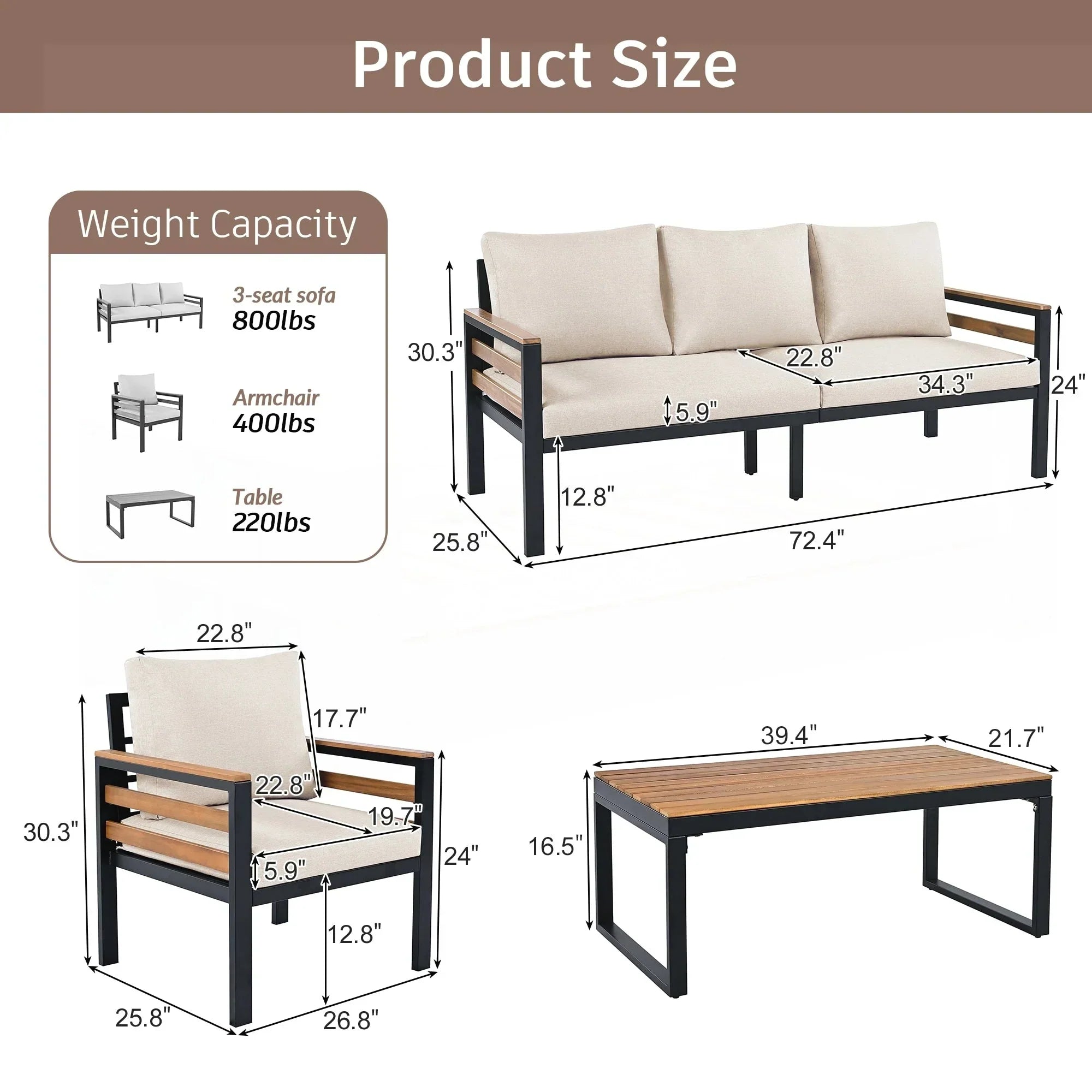 4-teiliges Outdoor-Gartenmöbel-Set mit Sofa
