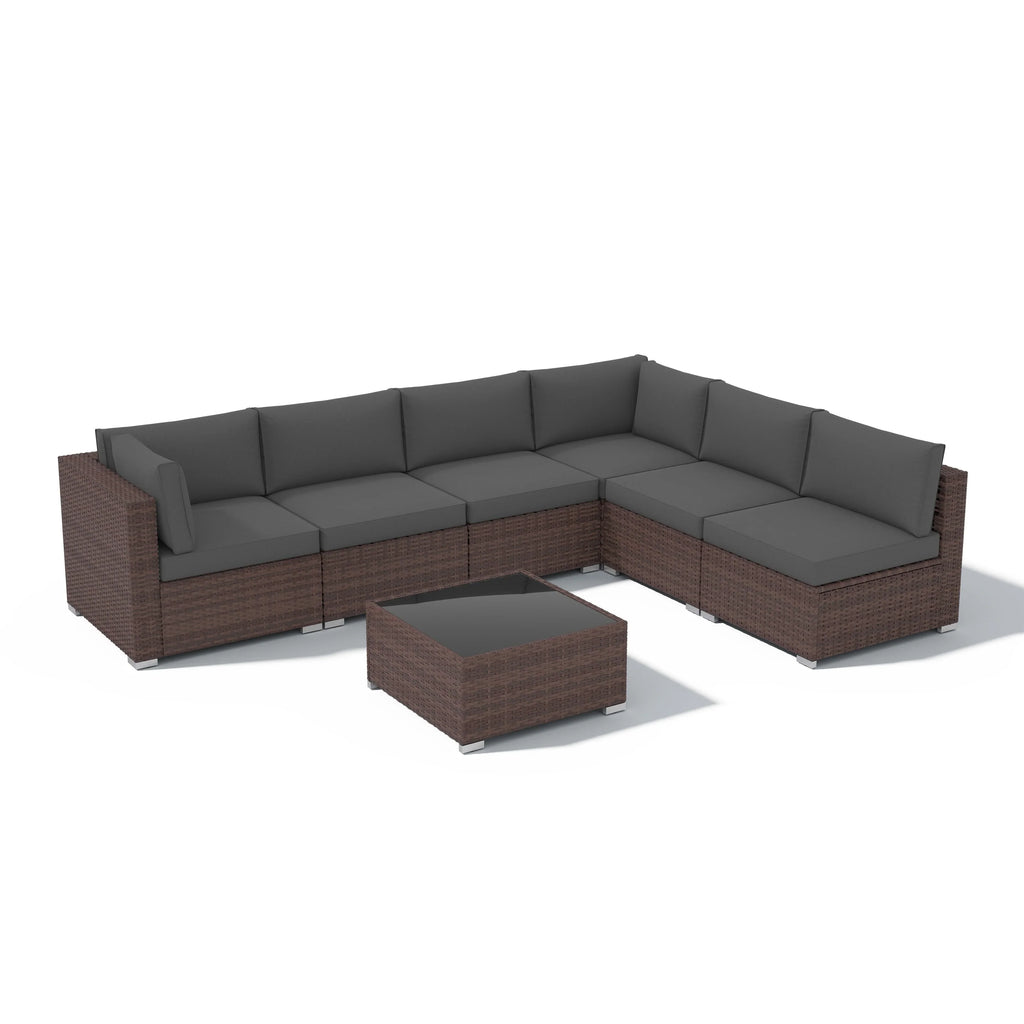7-teiliges Outdoor-Sofa-Set aus Korbweide/Stahl mit Polstern