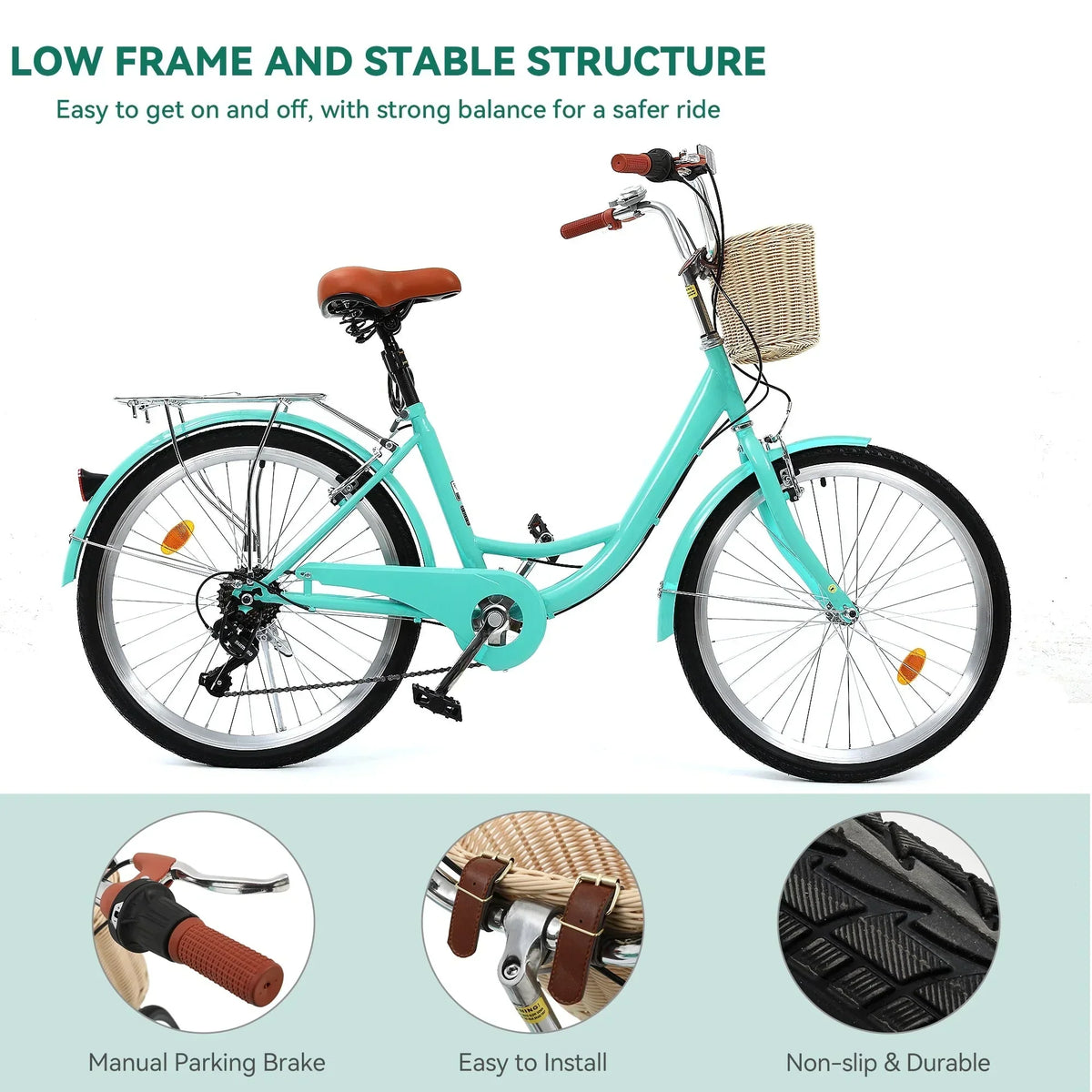 Moasis24/26 7-Gang Cruiser Bike, verstellbares Tiefeinsteigerfahrrad, Pendlerfahrrad, Fahrrad