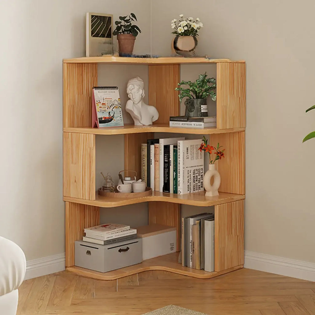 L-förmiges offenes Bücherregal aus Holz mit Naturfinish