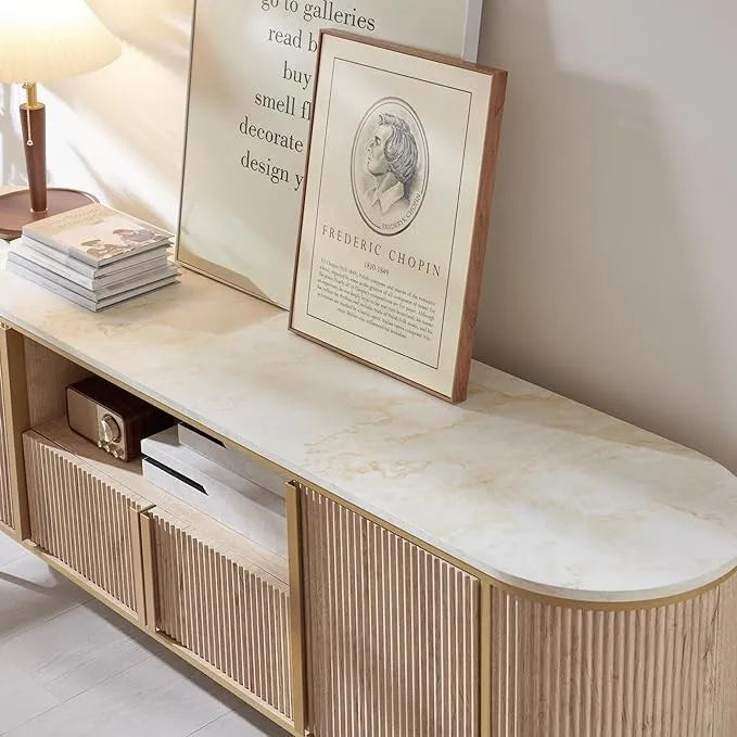 Moderner Luxus-TV-Ständer, Entertainment-Center, mit Kunstmarmorplatte