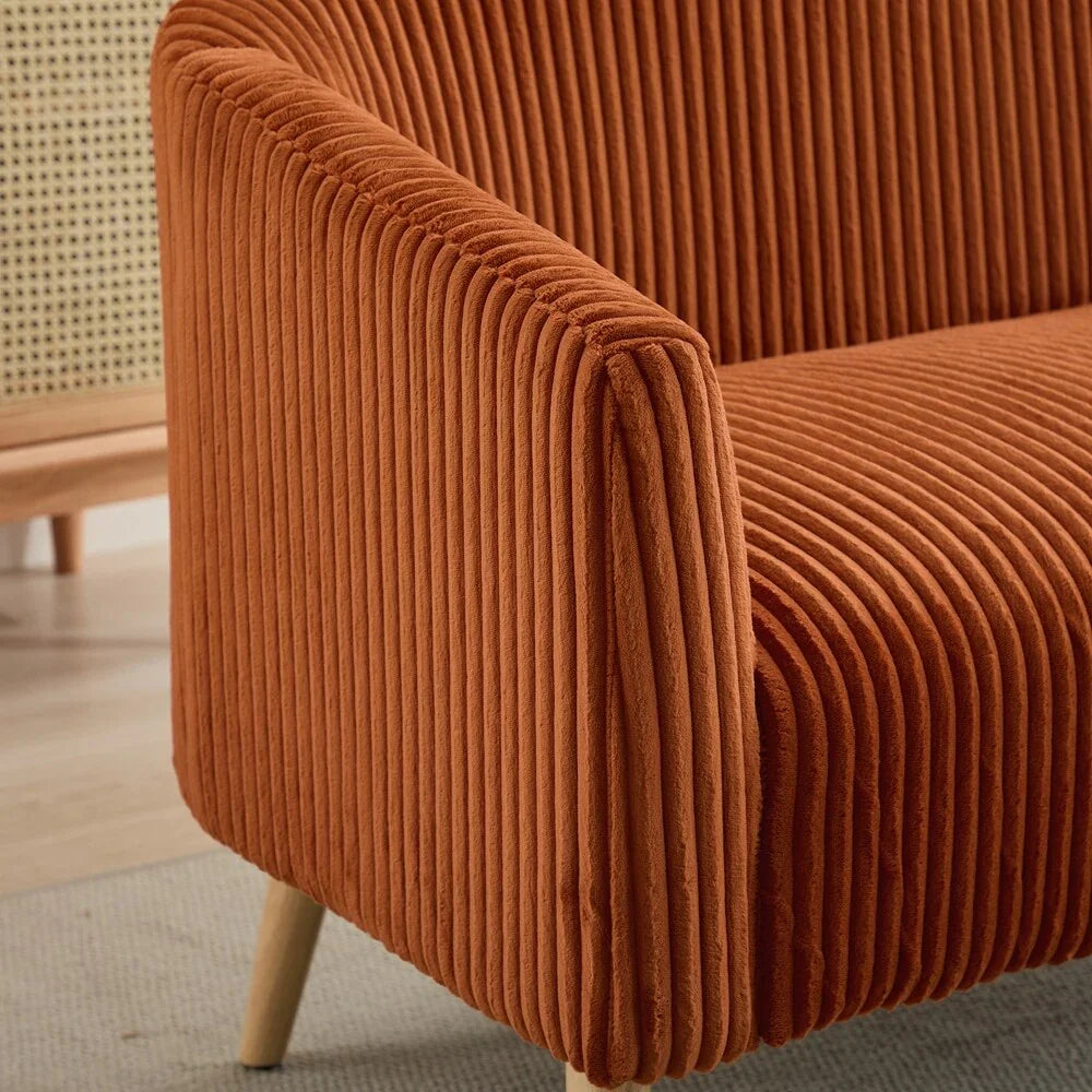 Zweisitzer-Sofa, bezogen mit Cordstoff, mit Walnussholzbeinen