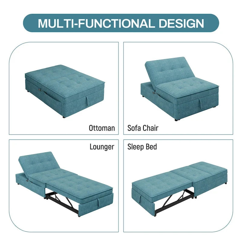 72.5 Leinen 4-in-1 3-Sitzer Schlafsofa mit 5-fach verstellbarer Rückenlehne und Aufbewahrungstasche