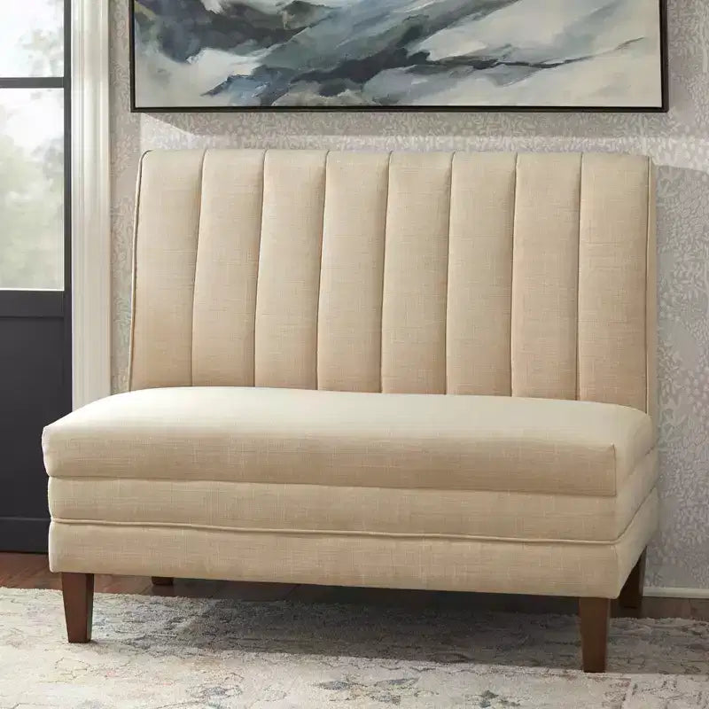 Lifestorey 4-teiliges Essgruppe Kerrington Channel Back Banquette Nussbaum/Creme: Leinenoptik-Stoff, Säulentisch