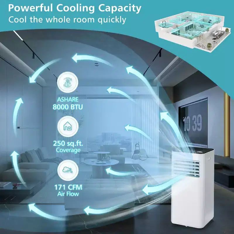 Costway 8000 BTU Mobile Klimaanlage 3-in-1 Luftkühler mit Ventilator Entfeuchten Schlafmodus