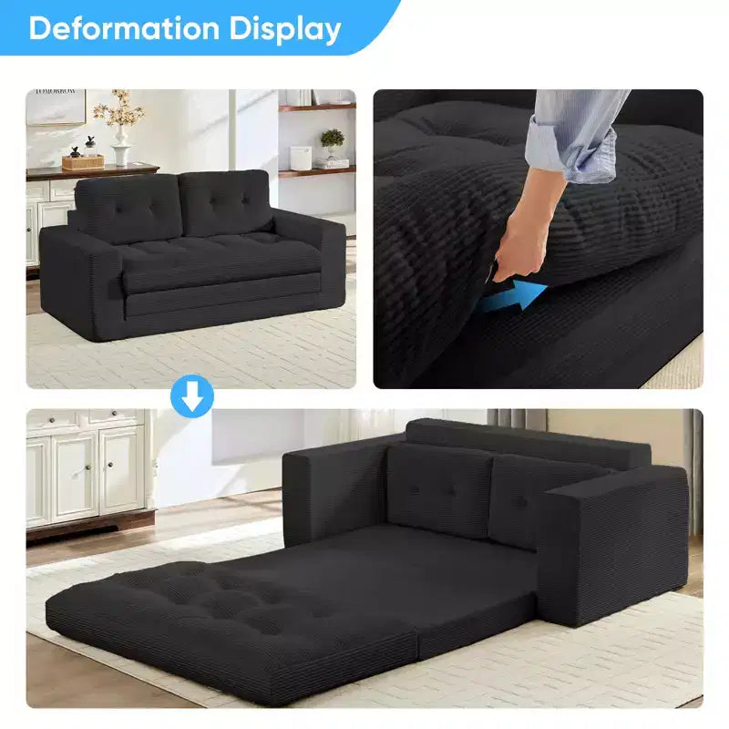 Mjkone 71" 2-in-1 Schlafsofa, umwandelbar, gerippter Stoff, klappbares Zweisitzer-Schlafsofa mit geknöpften Polstern, platzsparend