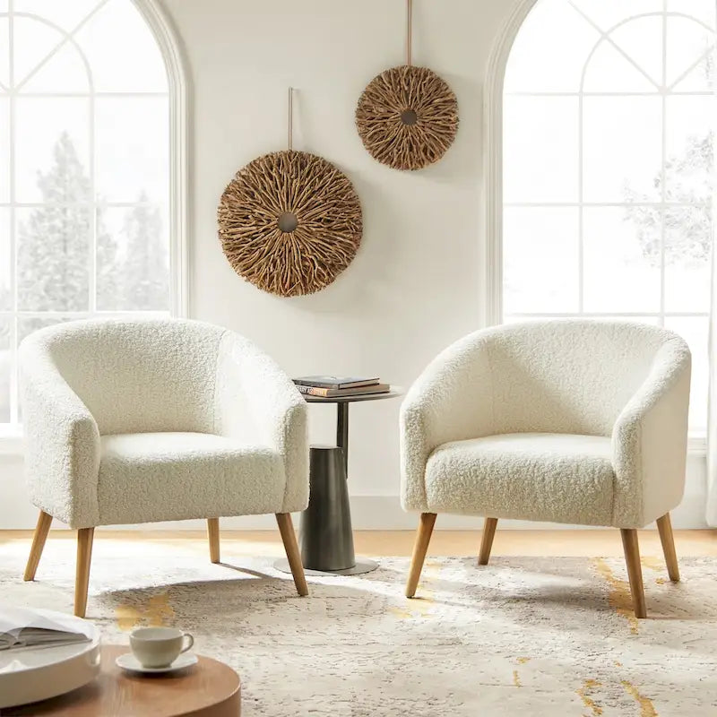 Sheila Moderner 30 W Bouclé-Sessel mit Massivholzbeinen, 2er-Set von HULALA HOME