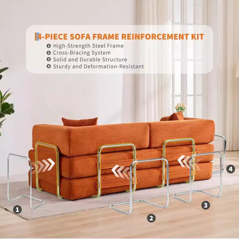 Schlafsofa, 78.8 5-in-1 Klappmatratze/Liegesofa, Stahlrahmen mit fester Form, Cord mit Kissen