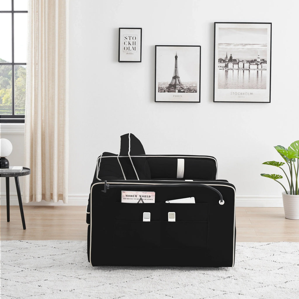 Samt-Schlafsofa zum Umbauen, 140 cm, 2-Sitzer, mit Ausziehbett, verstellbarer Rückenlehne, Seitentaschen und Handyhalterung