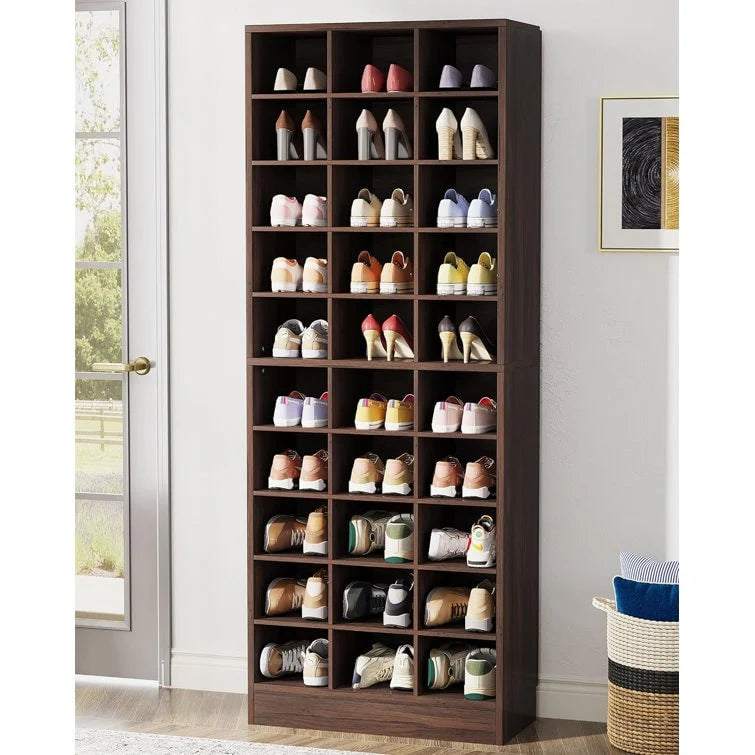 Schuhschrank für 30 Paar Schuhe, 10-stöckiges weißes Holzschuhregal für Schrank, Diele – 10 Etagen