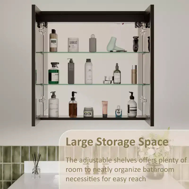 Badezimmer-Medizinschrank mit LED-Spiegel, Auf- oder Unterputzmontage, dimmbares Licht, Antibeschlagfunktion, verstellbare Ablagen