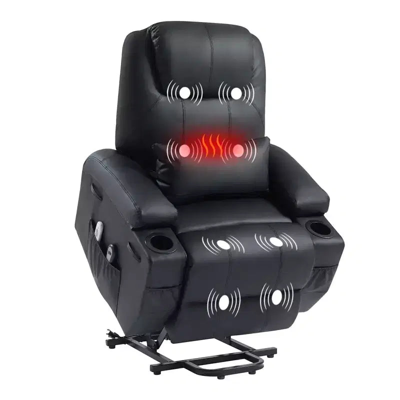 Bestier 34,6'' elektrischer Aufstehsessel mit Massage und Heizfunktion, Relaxsessel aus Kunstleder mit Seitentaschen und Getränkehaltern
