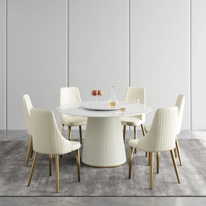 Runder Esstisch für 6 Personen (Ø 135 cm) mit gesinterter Steinplatte und Lazy Susan
