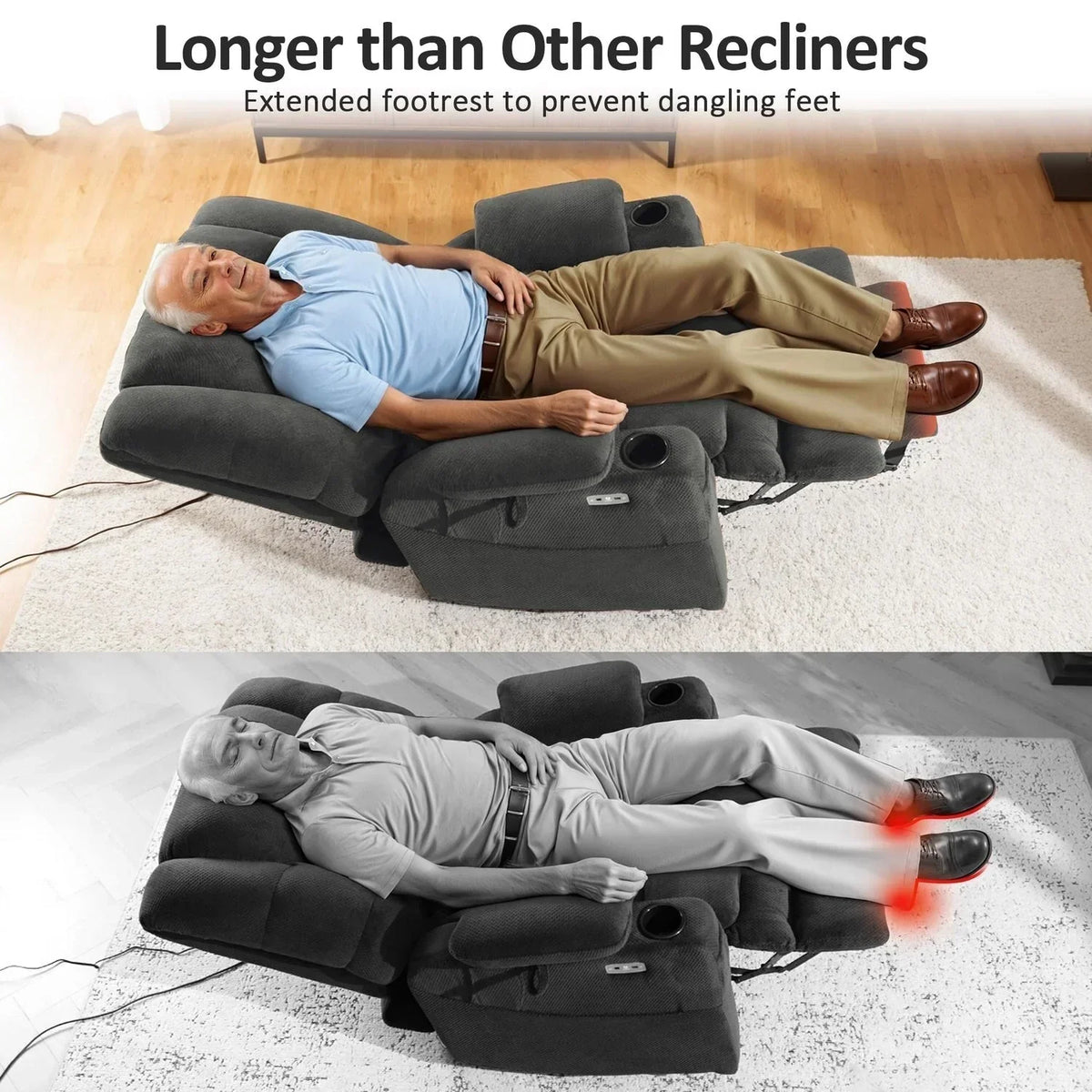 MCombo Großer, breiter Power-Lift-Liegesessel mit zwei Motoren, Massage und dualer Heizung für große und korpulente Senioren, Stoff R7635