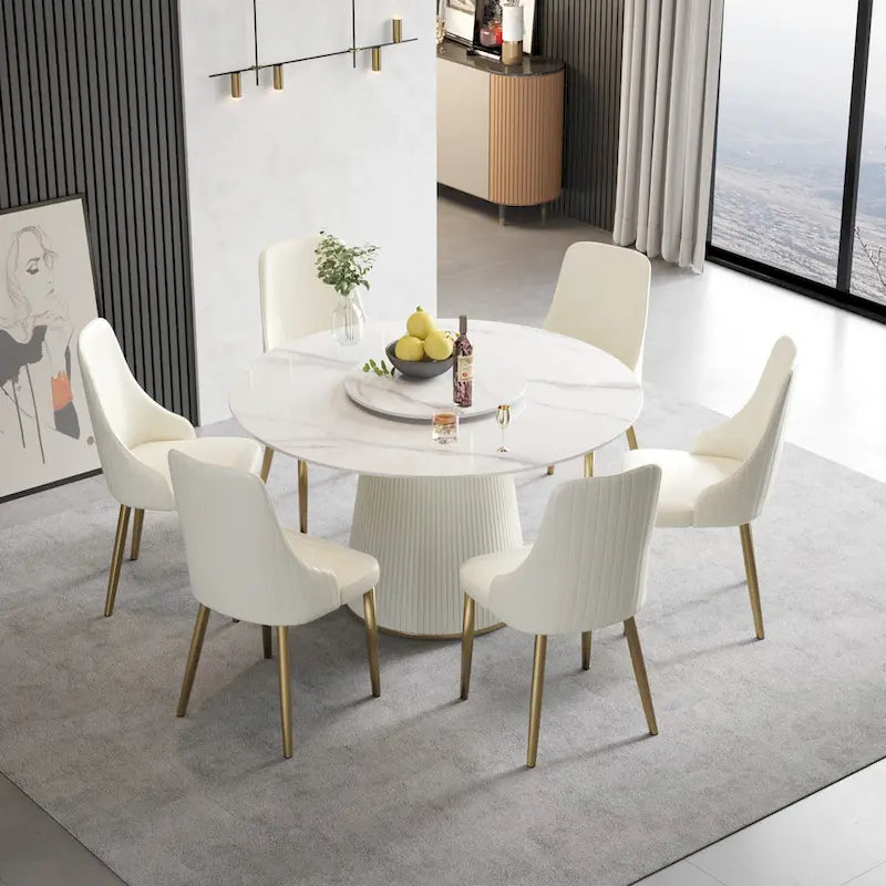 Runder Esstisch für 6 Personen (Ø 135 cm) mit gesinterter Steinplatte und Lazy Susan
