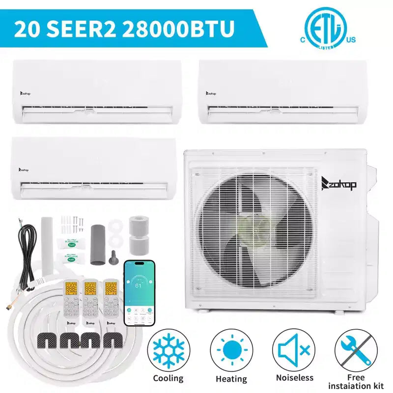 Karl Home 3-Zonen 28000 BTU 20 SEER2 Mini-Split-Klimaanlage mit Wärmepumpe (9K+9K+18K)