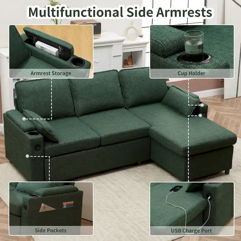 80 L-förmiges Schlafsofa, Sofabett mit Ausziehbett, umwandelbares Schlafsofa