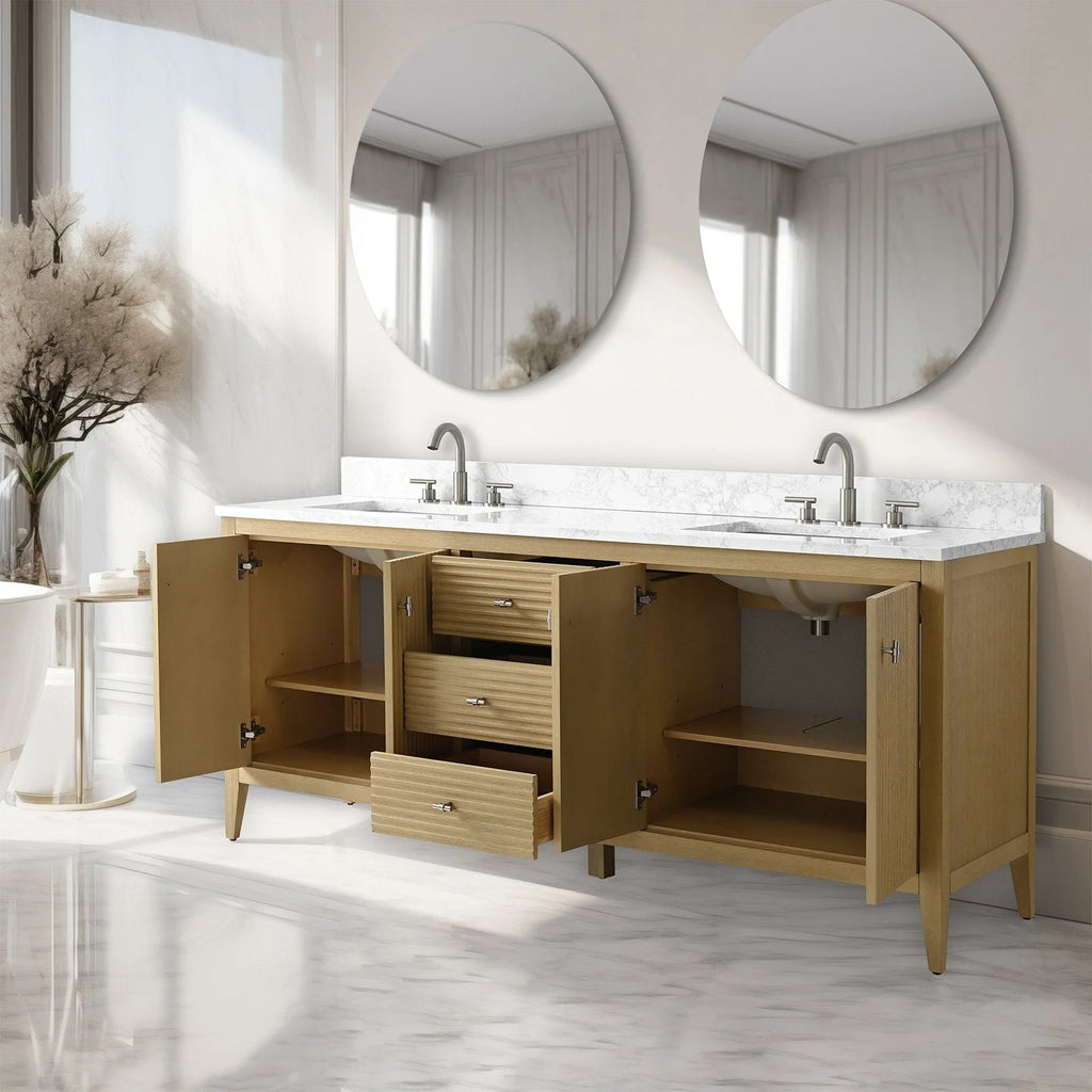 Vanity Art 72 Zoll Badezimmer-Waschtischunterschrank mit Doppelwaschbecken und Kunstmarmorplatte