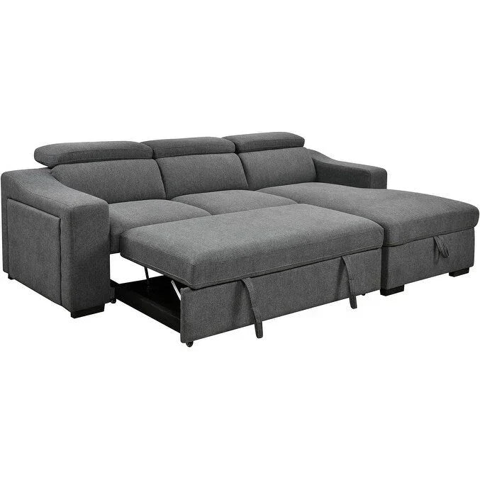 Roomfitters 103 Cabrio-Ecksofa mit Stauraum-Recamiere, verstellbaren Kopfstützen, L-förmigem Schlafsofa, Dunkelgrau