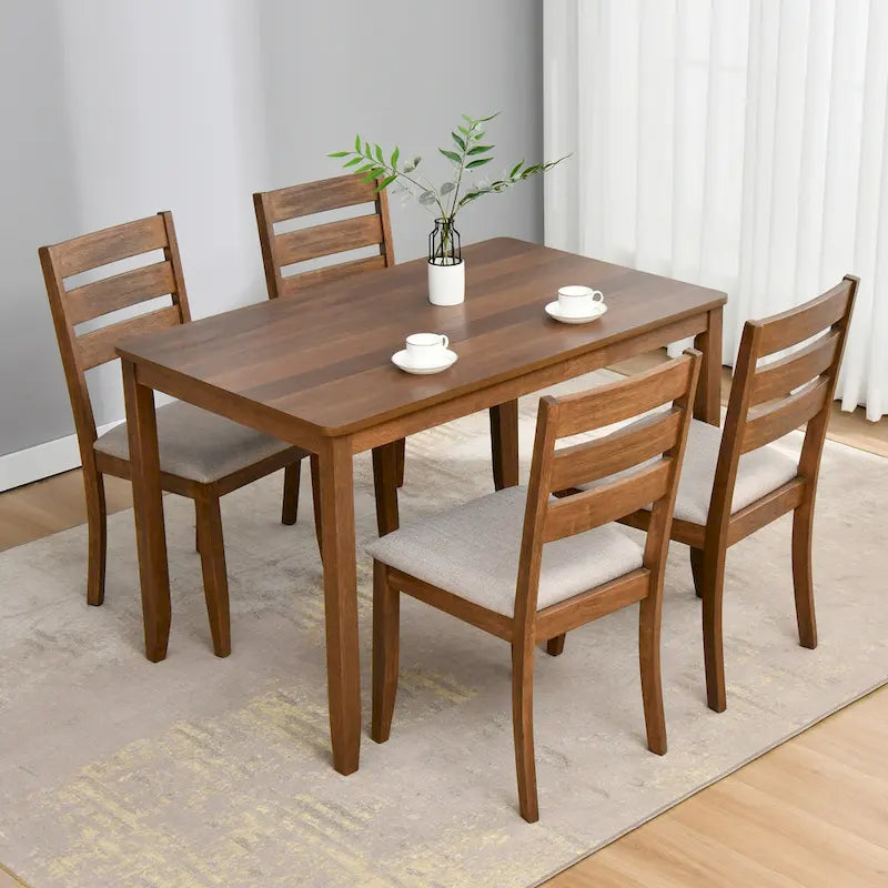 5-teiliges Esszimmerset aus Massivholz 47L (1 Tisch + 4 Stühle mit Sprossenrückenlehne)