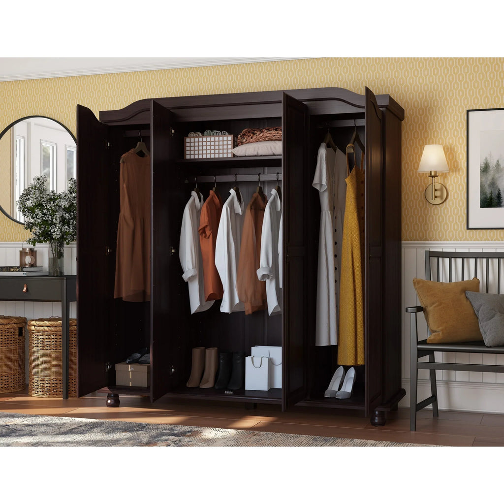 Palace Imports Kyle Kleiderschrank mit 4 Türen aus 100 % Massivholz und Massivholz- oder Spiegeltüren