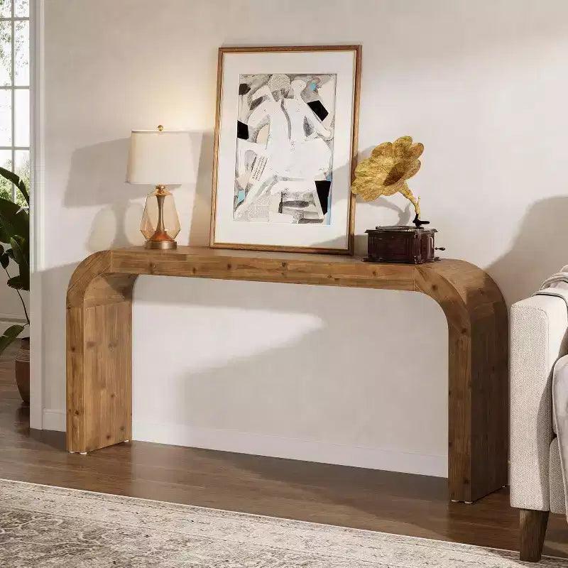 Lantine 70,87 Zoll Massivholz-Konsolentisch, Bauernhaus-Sofatisch mit Wasserfall-Ecken für Flur, Wohnzimmer, hinter dem Sofa, Naturholz