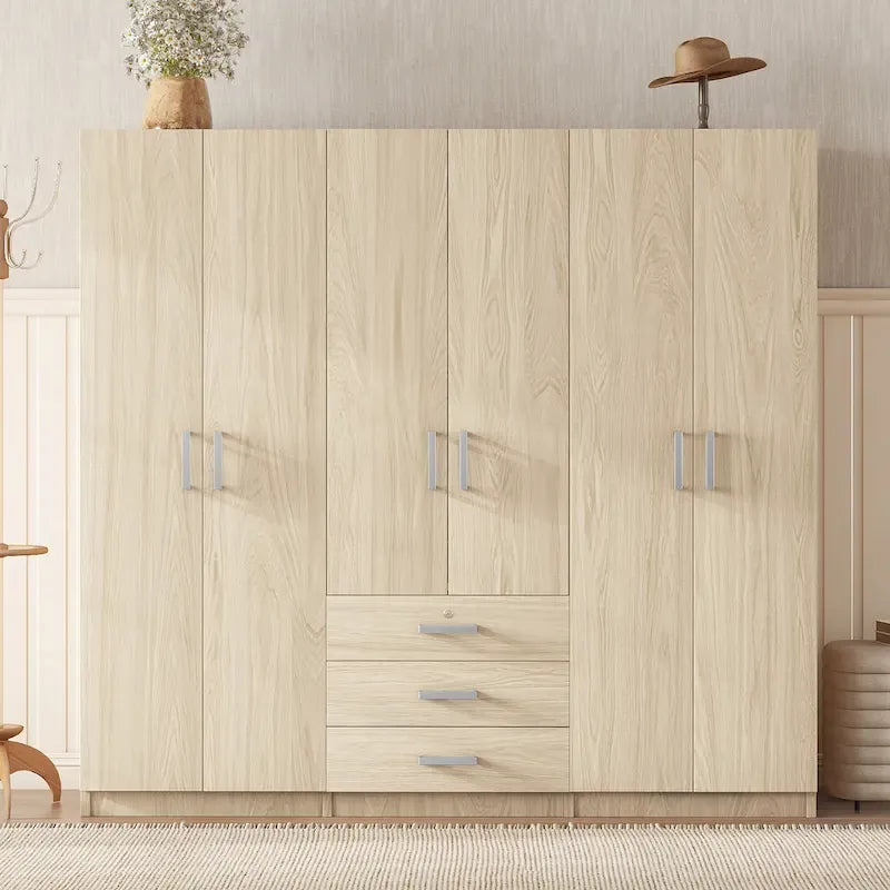 6-türiger Holz-Kleiderschrank mit 3 großen Schubladen für das Schlafzimmer