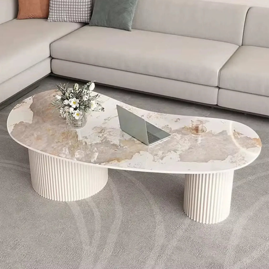 Minimalistischer ovaler Couchtisch in Standardweiß mit 2 Schubladen