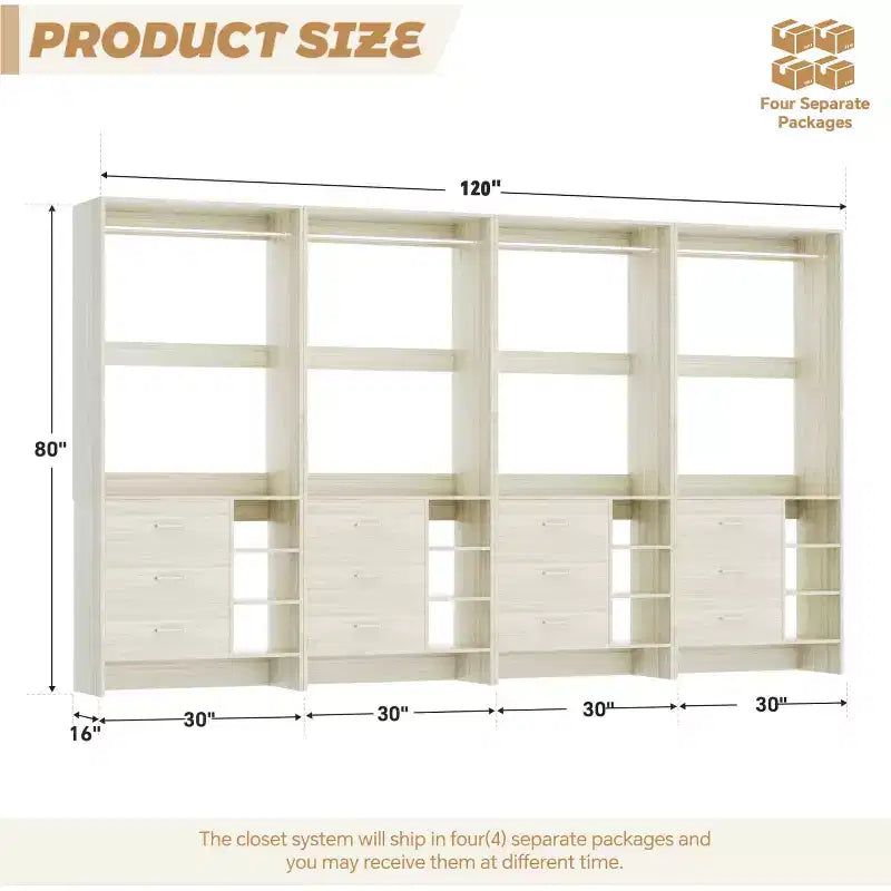 Besiost 4er-Set Kleiderschrank-Organizer mit Holzschubladen und Kleiderstangen
