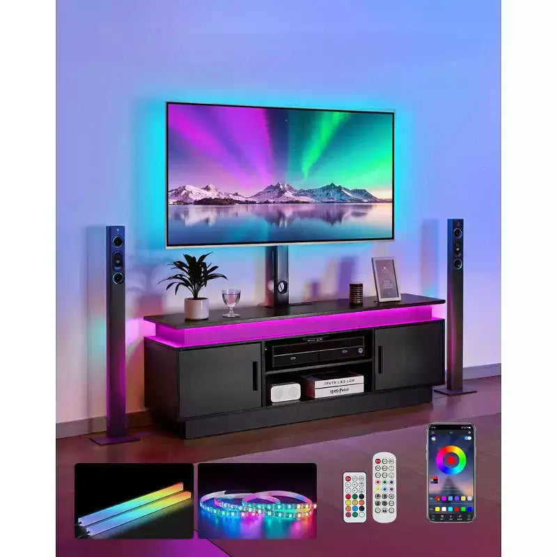 VEVOR 52 TV-Ständer mit Halterung für Fernseher bis 75 Zoll, Entertainment-Center mit Steckdose, höhenverstellbar, Schwarz