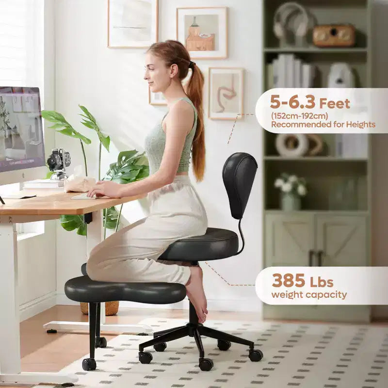 Pinmoco Ergonomischer Kreuz-Bürostuhl, höhenverstellbarer Meditationsstuhl, 360° drehbar, Lendenwirbelstütze, Arbeits- und Bürostuhl, ADHS-Stuhl