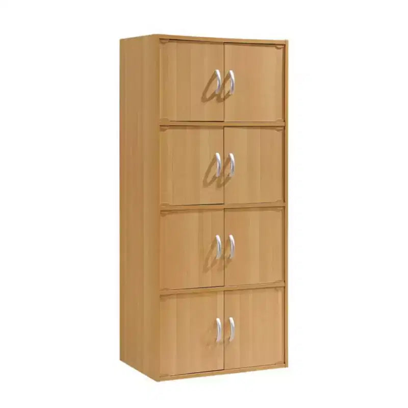 Hodedah HID44 Robuster, standmontierter, geschlossener Mehrzweckschrank mit 8 Türen für Zuhause und Büro, Buche-Optik