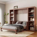 Wandklappbett für Doppel-/Queensize-Betten, platzsparendes Wandbett mit Schreibtisch und Bücherregal, Dunkelbraun – ModernLuxe