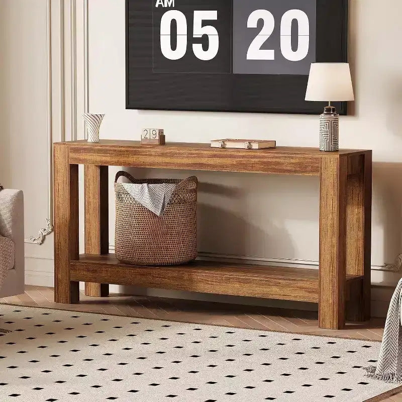 63 Entryway-Konsolentisch mit 2 Schubladen, schmaler Holztisch für Wohnzimmer, Flur oder Diele, Akzent-Ablagetisch
