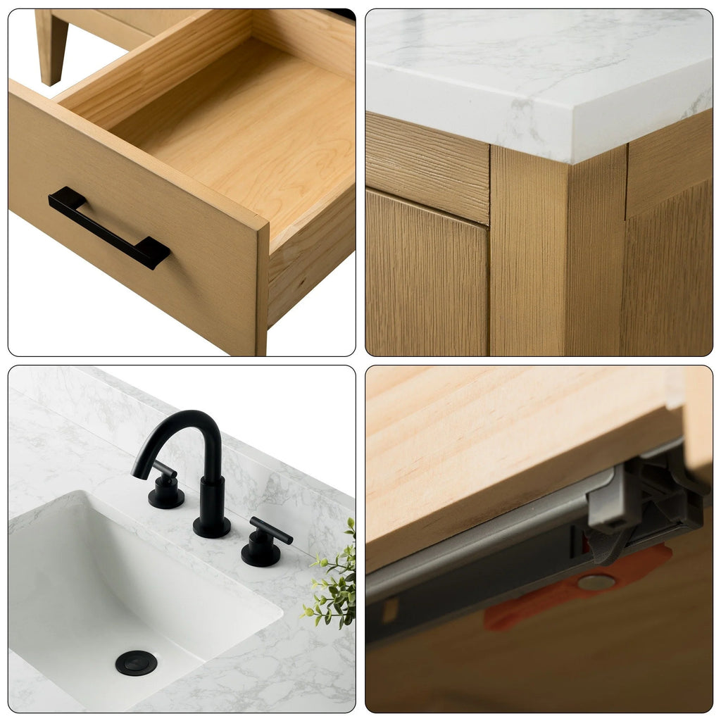 Vanity Art 72 Zoll Badezimmer-Waschtischunterschrank mit Doppelwaschbecken und Kunstmarmorplatte