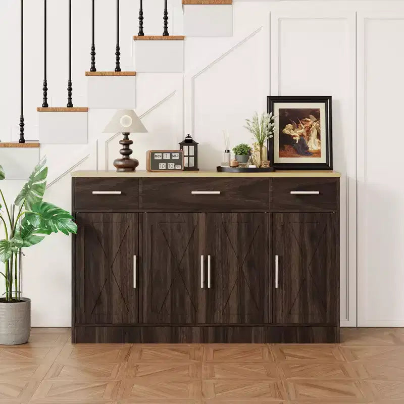 Celebalcony Buffet-Schrank mit Stauraum, 53,4 großer Küchenschrank mit 3 Schubladen und 4 Türen, verstellbarer Einlegeboden für Küche, Wohnzimmer