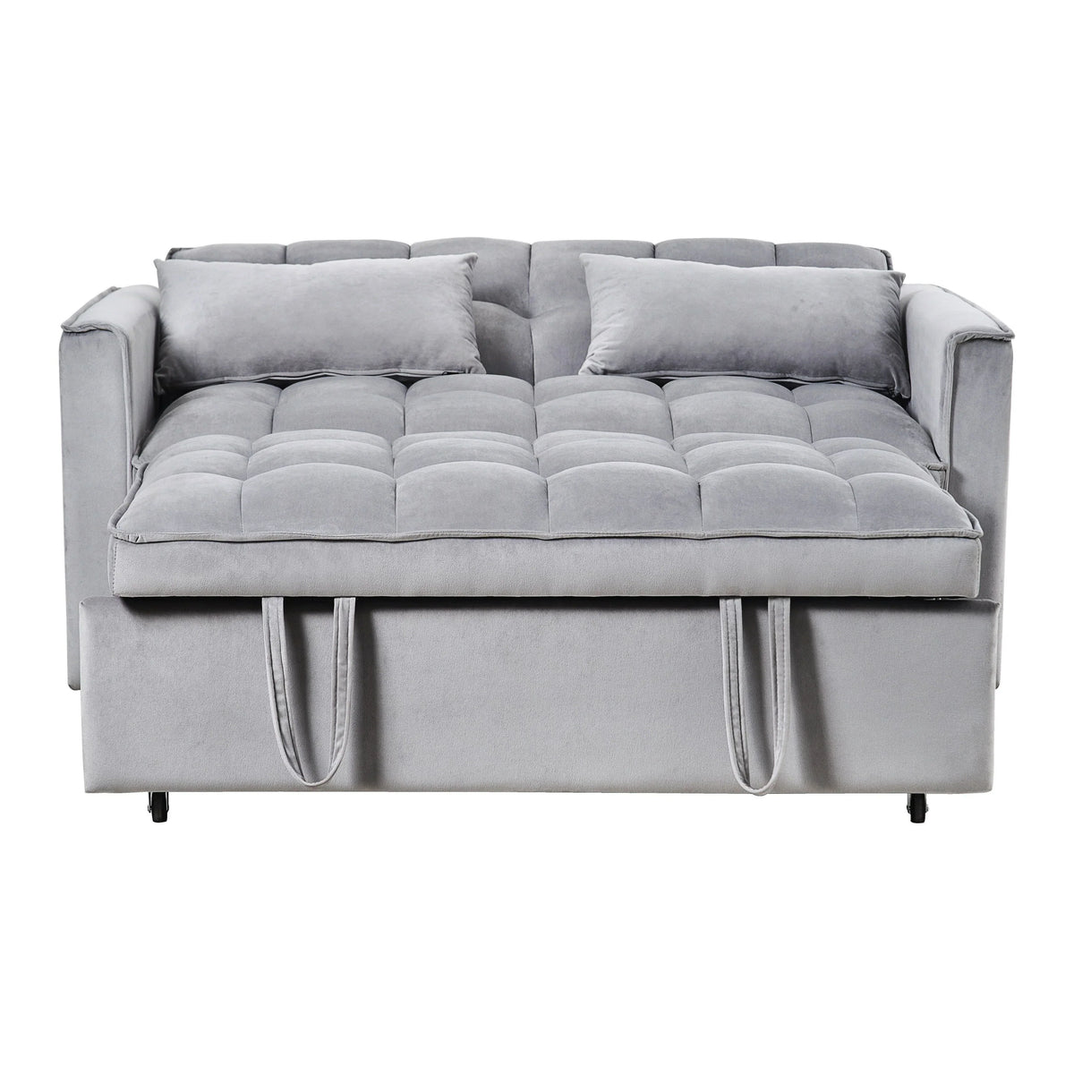 Modernes Schlafsofa zum Ausziehen, 3-in-1 Schlafsofa mit verstellbarer Rückenlehne, Samt-Zweisitzer, Kissen & Seitentaschen