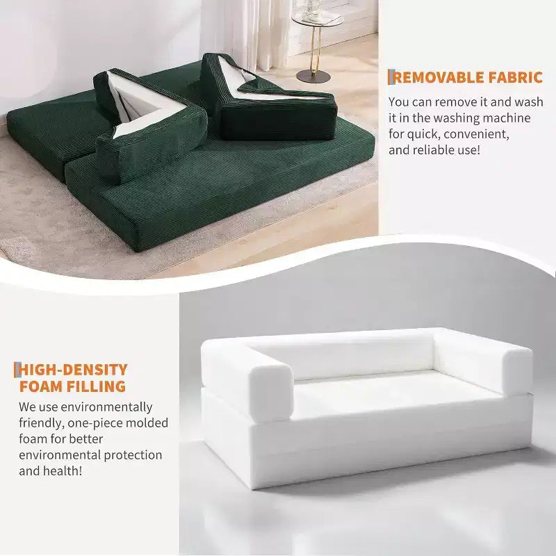 Cord-Boden-Schlafsofa mit Kissen, umwandelbaren Armlehnen und Rückenlehne, geeignet für Wohnzimmer, Schlafzimmer und Apartments.