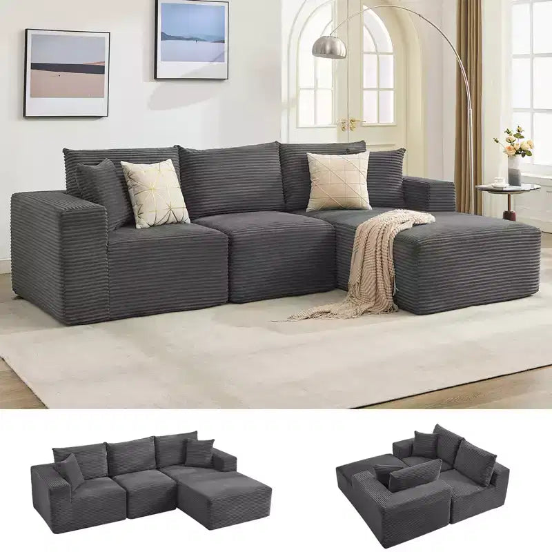 108 Modernes Sofa, 3-Sitzer Polster Ecksofa mit Kissen, Tiefes Sofa, Keine Montage Erforderlich