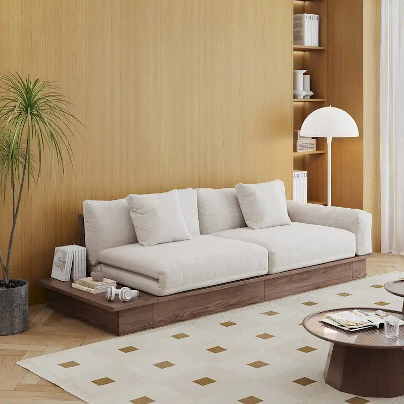 JASIWAY Modernes Sofa aus Massivholz mit Polsterung aus Baumwollleinen