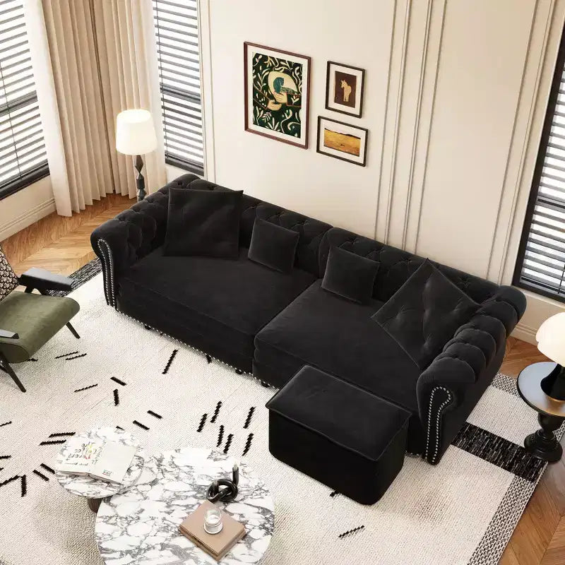 Whisen Velvet 3-in-1 Schlafsofa und wandelbares Schlafsofa im Kingsize-Format mit ausziehbarem Ottomane, getuftetem Design