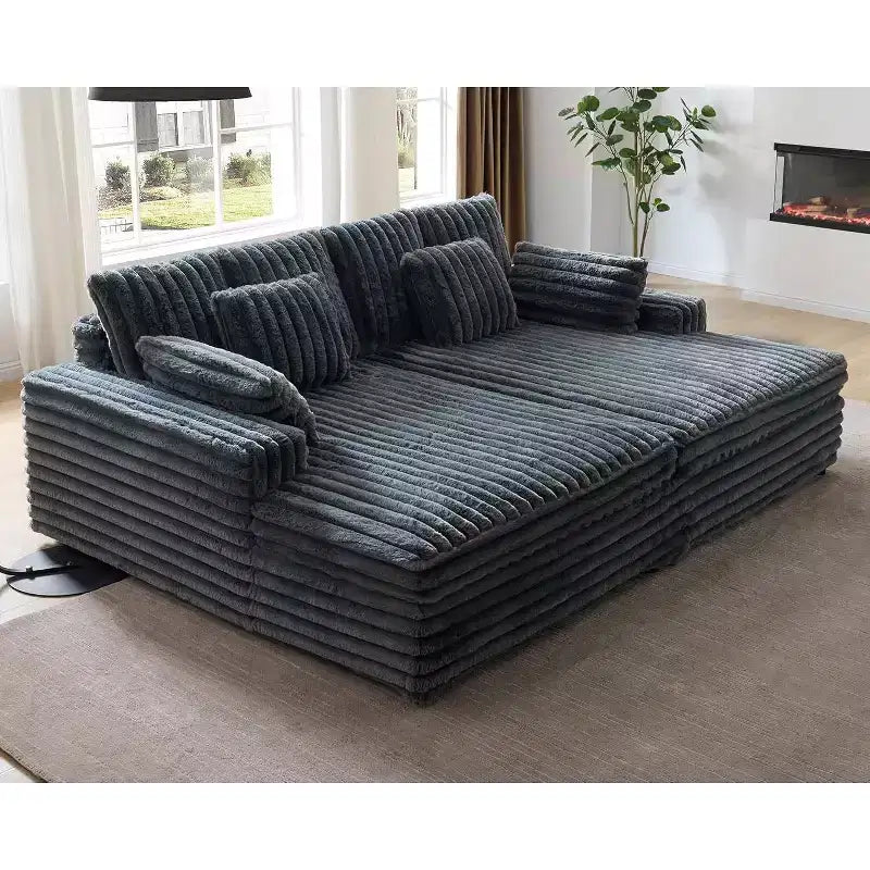 AMERLIFE 93 Doppel-Récamiere-Sofa für Zwei, tiefes Cloud-Sofa mit Lendenkissen & breiten Armlehnen, einfache Montage, Kunstfell