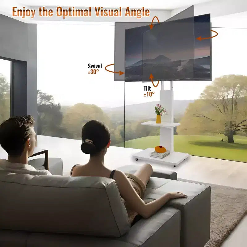TV-Ständer für 32-75-Zoll-Fernseher, höhenverstellbarer mobiler TV-Wagen mit Schublade und Rollen für Wohnzimmer, Schlafzimmer, Büros -ModernLuxe