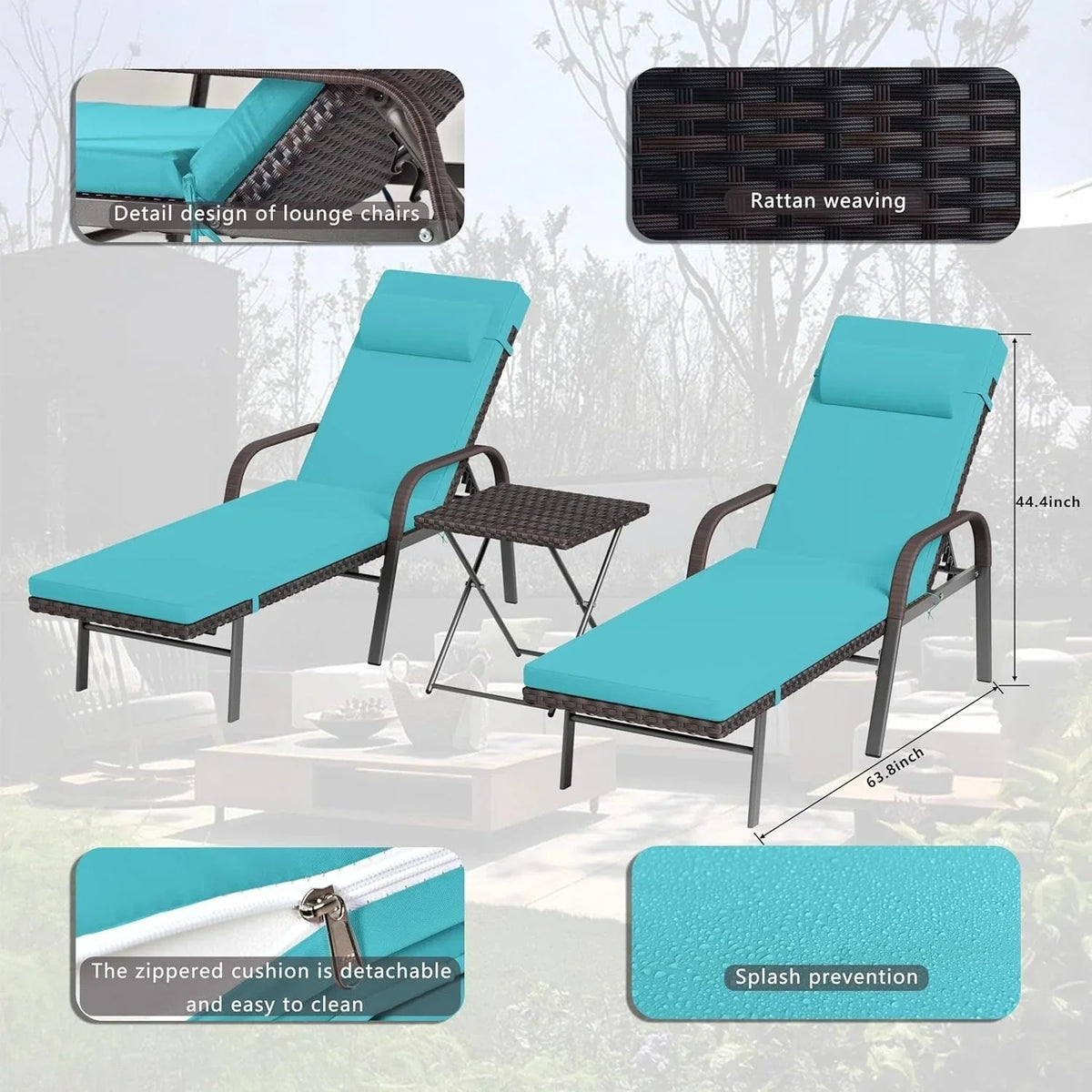 Kullavik 3-teiliges Outdoor-Liegen-Set