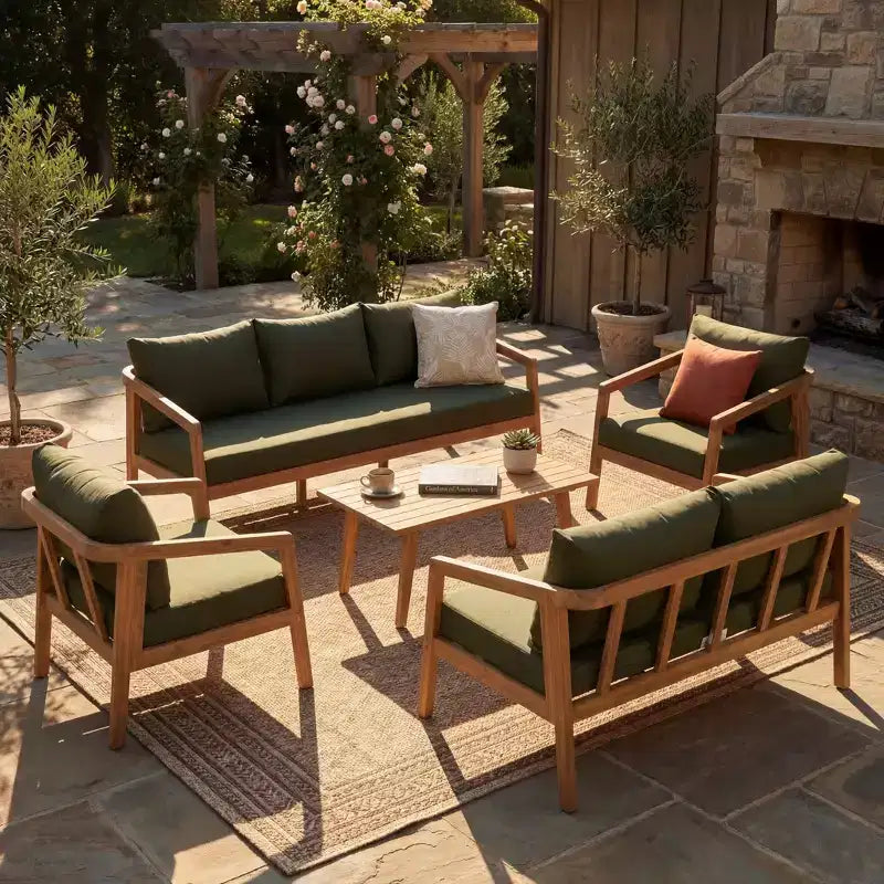 Christopher Knight Home Sunny Modernes 5-teiliges Akazien-Sitzgruppe mit rechteckigem Lattenrosttisch und 7 Sitzen